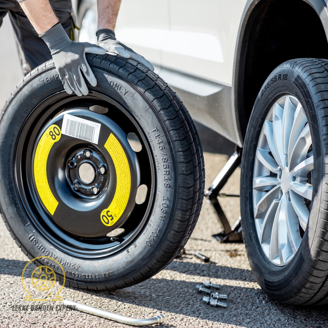 Lekke autoband wordt gerepareerd door onze specialisten op locatie
